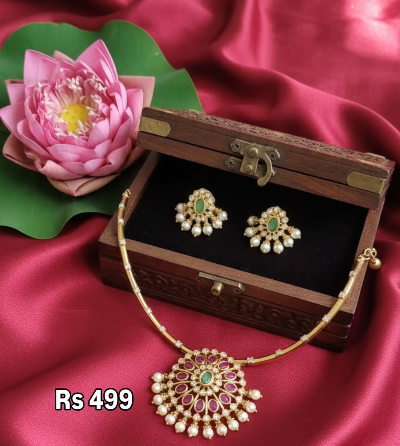 Royal Pearl Drop Glass Stone Necklace Set – Traditional Designer Jewelry