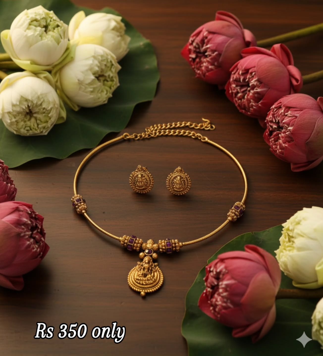 Traditional Lakshmi Pendant Choker Necklace Set – Temple Style Gold Finish